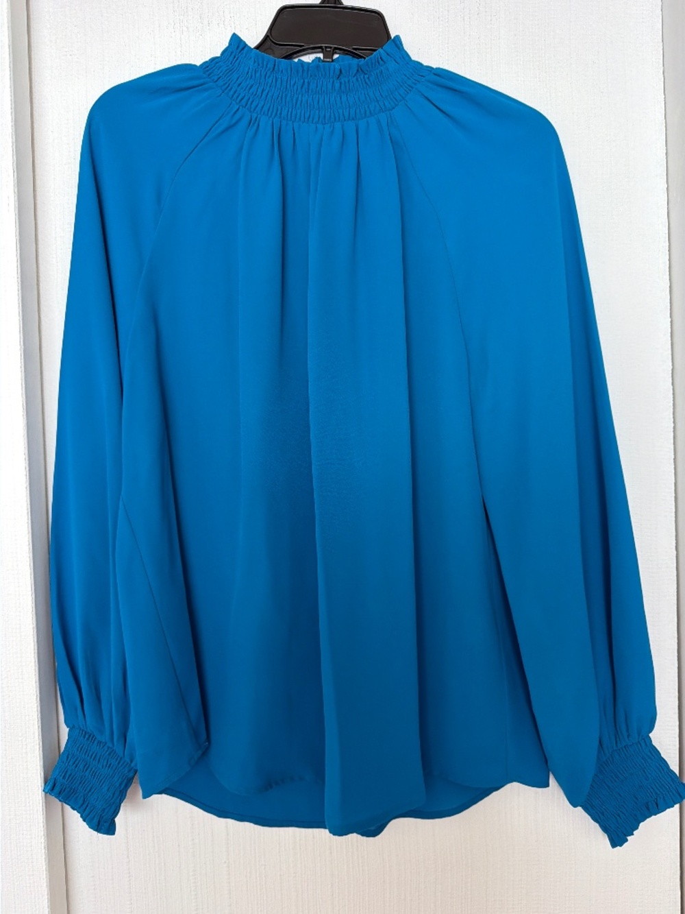 New York & Company Blue Smocked Neck Blouse Size M NWT